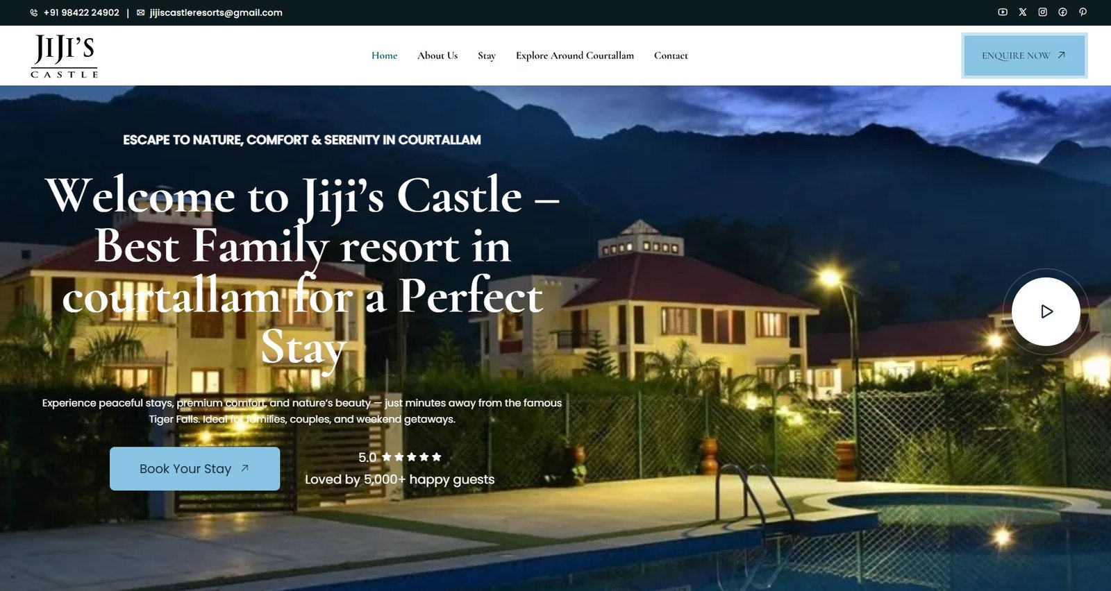 Best Family resort in courtallam Near Tiger Falls | Jiji’s Castle